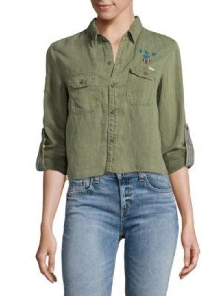 Mother Super Trooper Crop Fray Olive Green Jacket
